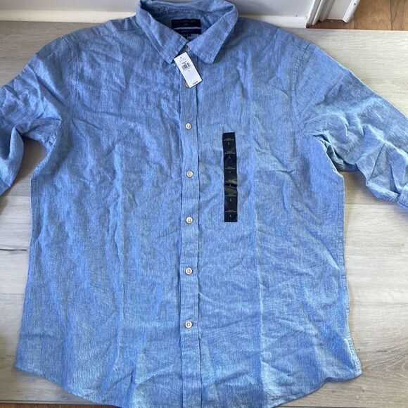 BANANA REPUBLIC SLIM LINEN-BLEND SHIRT untucked fit linen men’s large blue nwt - Picture 3 of 5